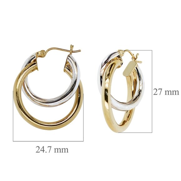 Round Double Hoop Earrings 14K Two-Tone Gold - Picture 4 of 4